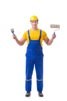 Young worker on coveralls isolated on white