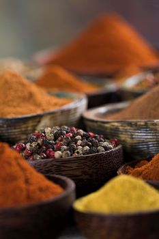 Smoke, Aromatic spices on wooden background