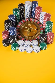 Roulette wheel running in a casino, Poker Chips