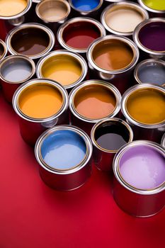 Creativity concept group of tin metal cans with color paint