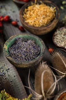 Medicine bottles and herbs composition