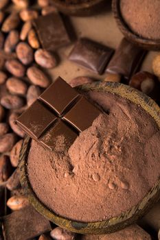 Assorted chocolate bar, candy sweet, cocoa pod