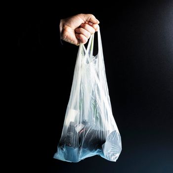 a camera in a clear plastic bag