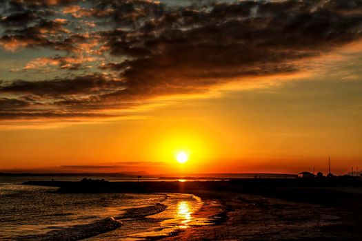 Sunset on the beach in Santa Pola, Alicante, Spain