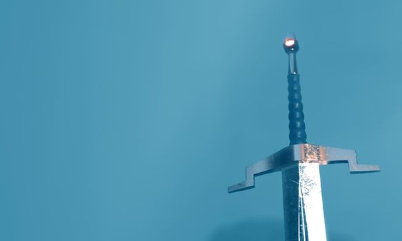 3d render of a sword in the stone with a surreal background.