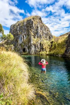 Woman tourist or visitor  walking through Clarkes Gorge in NSW Australia