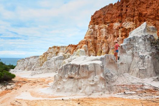Remarkable red and whie rock formations in Ben Boyd, Eden Australia