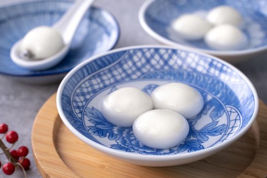 Close up of big tangyuan yuanxiao (glutinous rice dumpling balls) for Winter Solstice festival and Chinese lunar new year food