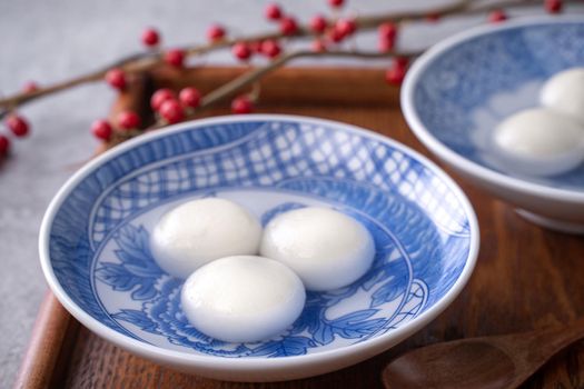 Close up of big tangyuan yuanxiao (glutinous rice dumpling balls) for Winter Solstice festival and Chinese lunar new year food
