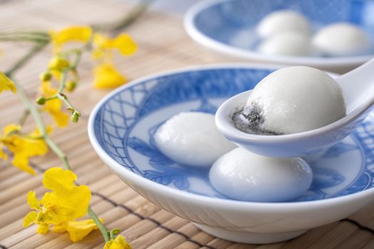 Close up of big tangyuan yuanxiao (glutinous rice dumpling balls) for Winter Solstice festival and Chinese lunar new year food