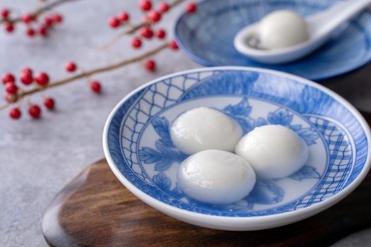 Close up of big tangyuan yuanxiao (glutinous rice dumpling balls) for Winter Solstice festival and Chinese lunar new year food