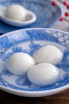 Close up of big tangyuan yuanxiao (glutinous rice dumpling balls) for Winter Solstice festival and Chinese lunar new year food