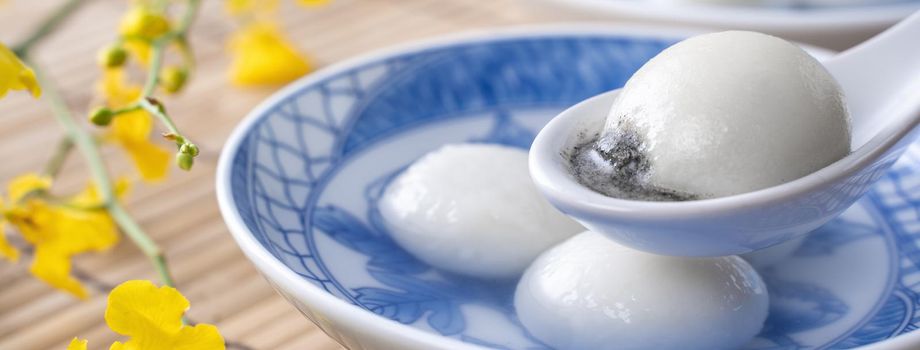Close up of big tangyuan yuanxiao (glutinous rice dumpling balls) for Winter Solstice festival and Chinese lunar new year food