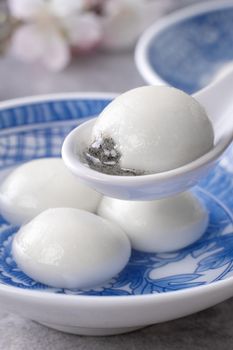 Close up of big tangyuan yuanxiao (glutinous rice dumpling balls) for Winter Solstice festival and Chinese lunar new year food