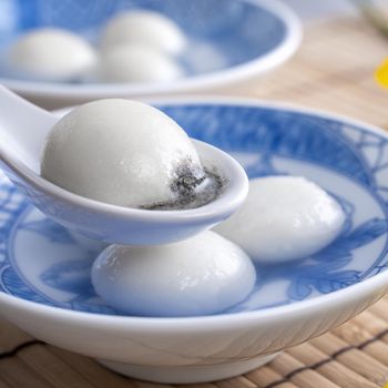 Close up of big tangyuan yuanxiao (glutinous rice dumpling balls) for Winter Solstice festival and Chinese lunar new year food