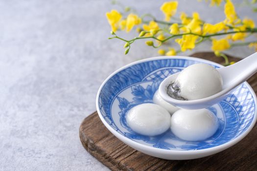 Close up of big tangyuan yuanxiao (glutinous rice dumpling balls) for Winter Solstice festival and Chinese lunar new year food
