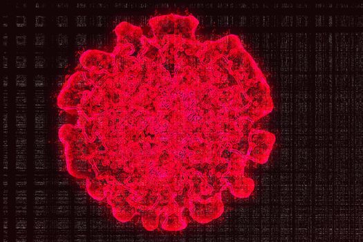 Horizontal banner concept with red viruses. Vector illustration with 3d microscopic bacteria and viruses. Coronavirus microbe cells in infected blood.