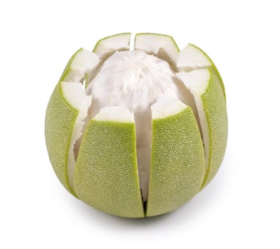 Fresh pomelo, pummelo, grapefruit, shaddock isolated on white background, close up, cut out, clipping path. Fruit for Mid-autumn festival.
