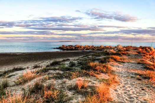 Beautiful Sunset on the beach in Santa Pola, Alicante, Spain