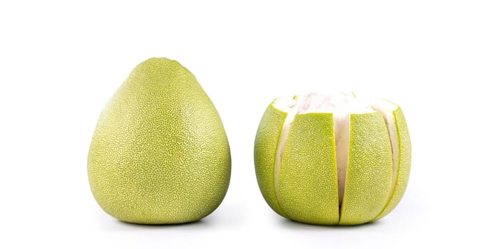 Fresh pomelo, pummelo, grapefruit, shaddock isolated on white background, close up, cut out, clipping path. Fruit for Mid-autumn festival.