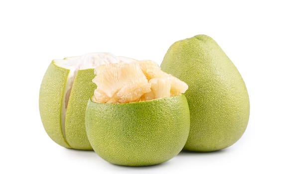 Fresh pomelo, pummelo, grapefruit, shaddock isolated on white background, close up, cut out, clipping path. Fruit for Mid-autumn festival.
