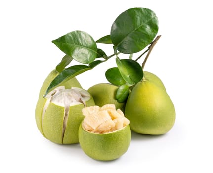 Fresh pomelo, pummelo, grapefruit, shaddock isolated on white background, close up, cut out, clipping path. Fruit for Mid-autumn festival.