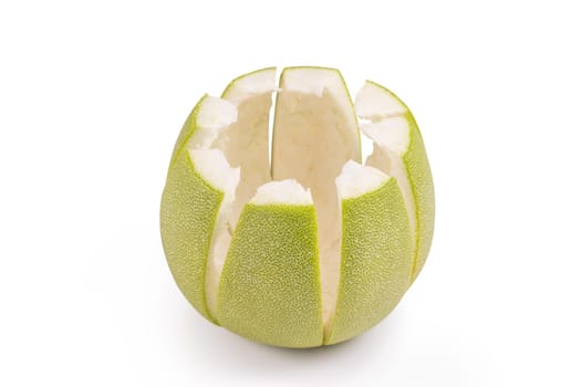 Fresh pomelo, pummelo, grapefruit, shaddock isolated on white background, close up, cut out, clipping path. Fruit for Mid-autumn festival.