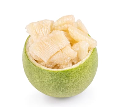 Fresh pomelo, pummelo, grapefruit, shaddock isolated on white background, close up, cut out, clipping path. Fruit for Mid-autumn festival.