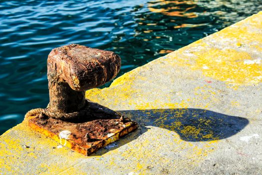 Mooring Bollard post at the dock in Santa Pola, Alicante
