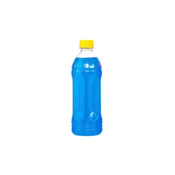 Blue sparkling water in a plastic bottle isolated on white background