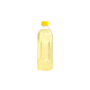 Yellow sparkling water in a plastic bottle isolated on white background