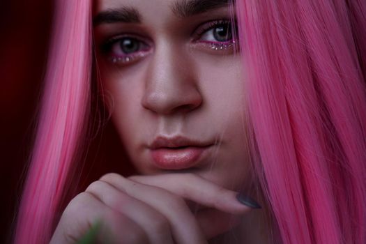 Beauty Model Girl with Pink Hair. Colourful Hair