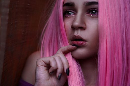 Beauty Model Girl with Pink Hair. Colourful Hair