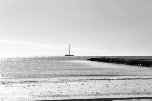 Sunny day on the beach in winter in Santa Pola, Alicante