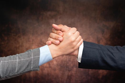 Two Professional Well-Dressed Corporate Businessmen Handshake Indoors