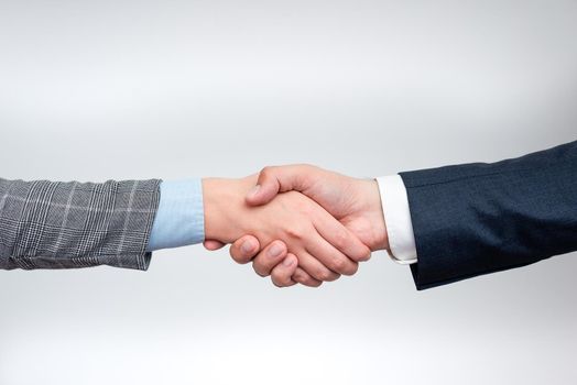 Two Professional Well-Dressed Corporate Businessmen Handshake Indoors