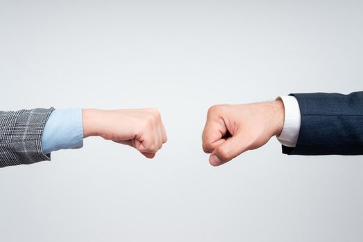 Two Professional Well-Dressed Corporate Businessmen Handshake Indoors