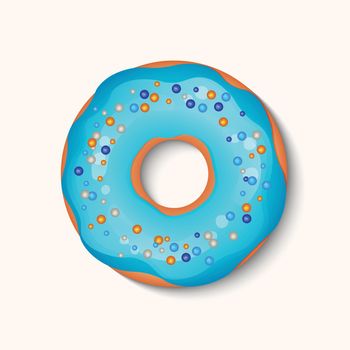 Donut with color icing and multicolored powder isolated on a white background. 3d realistic food icon. Template modern design for invitation, poster, card, fabric. Realistic vector illustration.