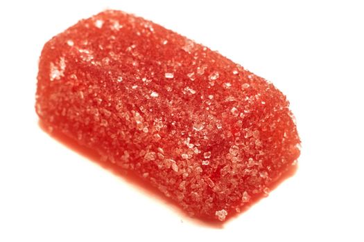 One marmalade candy close up, isolated on white background
