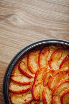 apple tart cake on wooden table top