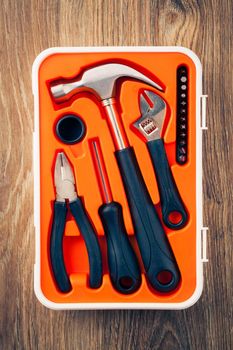 tools box on wooden background