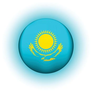 Glass light ball with flag of Kazakhstan. Round sphere, template icon. Kazakh national symbol. Glossy realistic ball, 3D abstract vector illustration highlighted on a white background. Big bubble.