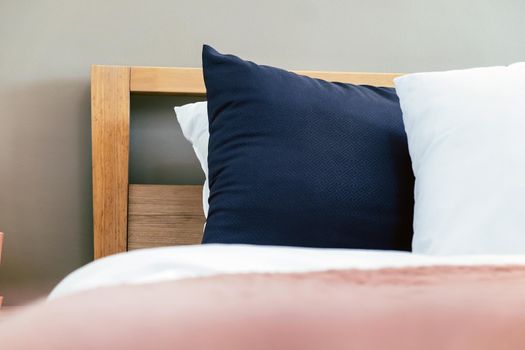 Modern white bed and pillow in the morning mood,interior decoration