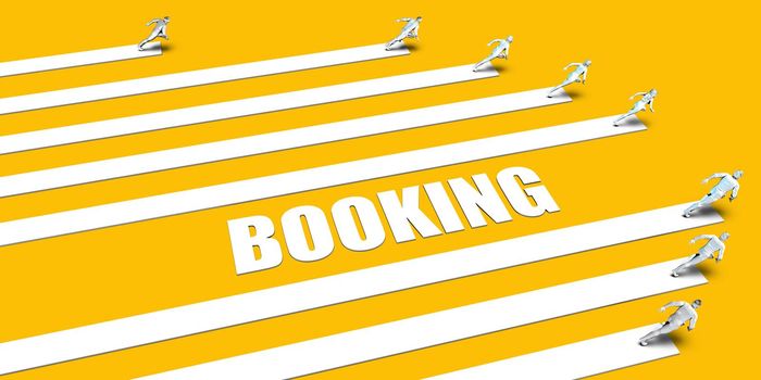 Booking Concept with Business People Running on Yellow