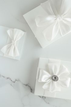 Romantic celebration, lifestyle and holiday present concept - Luxury wedding gifts on marble