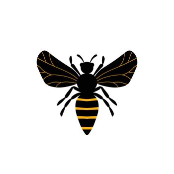 Cartoon bee mascot. A small bees flies. Wasp collection. Vector characters. Incest icon. Template design for invitation, cards. Doodle style.