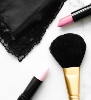 Make-up and cosmetics products on marble, flatlay background - modern feminine lifestyle, beauty blog and fashion inspiration concept