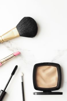 Make-up and cosmetics products on marble, flatlay background - modern feminine lifestyle, beauty blog and fashion inspiration concept