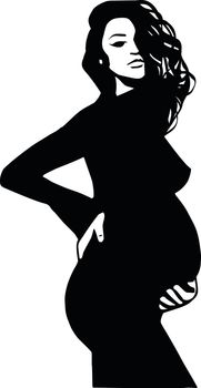 Pregnant Girl Showing Her Belly Vector Illustration