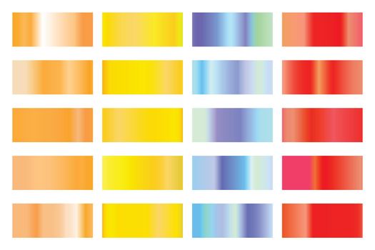 Metalic gradient collection with shiny colorful hologram. Holographic foil texture, gold rose, blue and golden gradation. Vector set for frame, ribbon, border, other design.